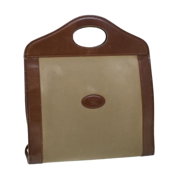Burberry Hand Bag Canvas Leather Brown Beige - Picture 1 of 16